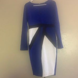 White black and blue dress